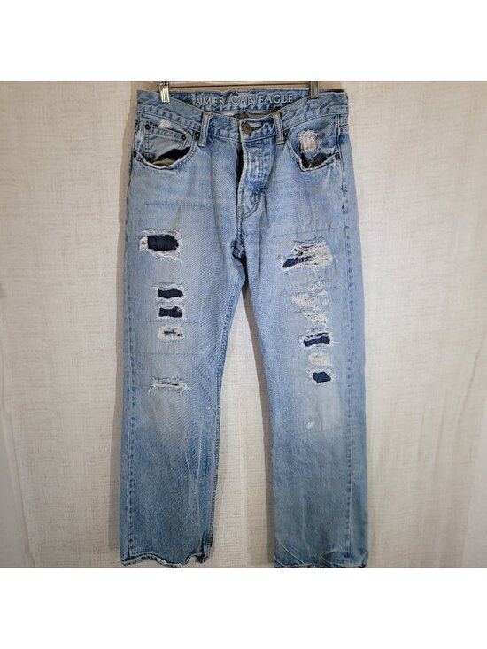 American Eagle Outfitters Other - American Eagle Low Rise Boot Jeans Mens 30x34 Act 32x33 Blue Distressed Denim